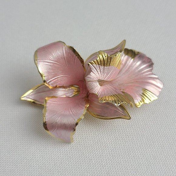 Vintage Jewelry - Vintage Cerrito 1982 Brooch Pink & Gold Orchid Flower
